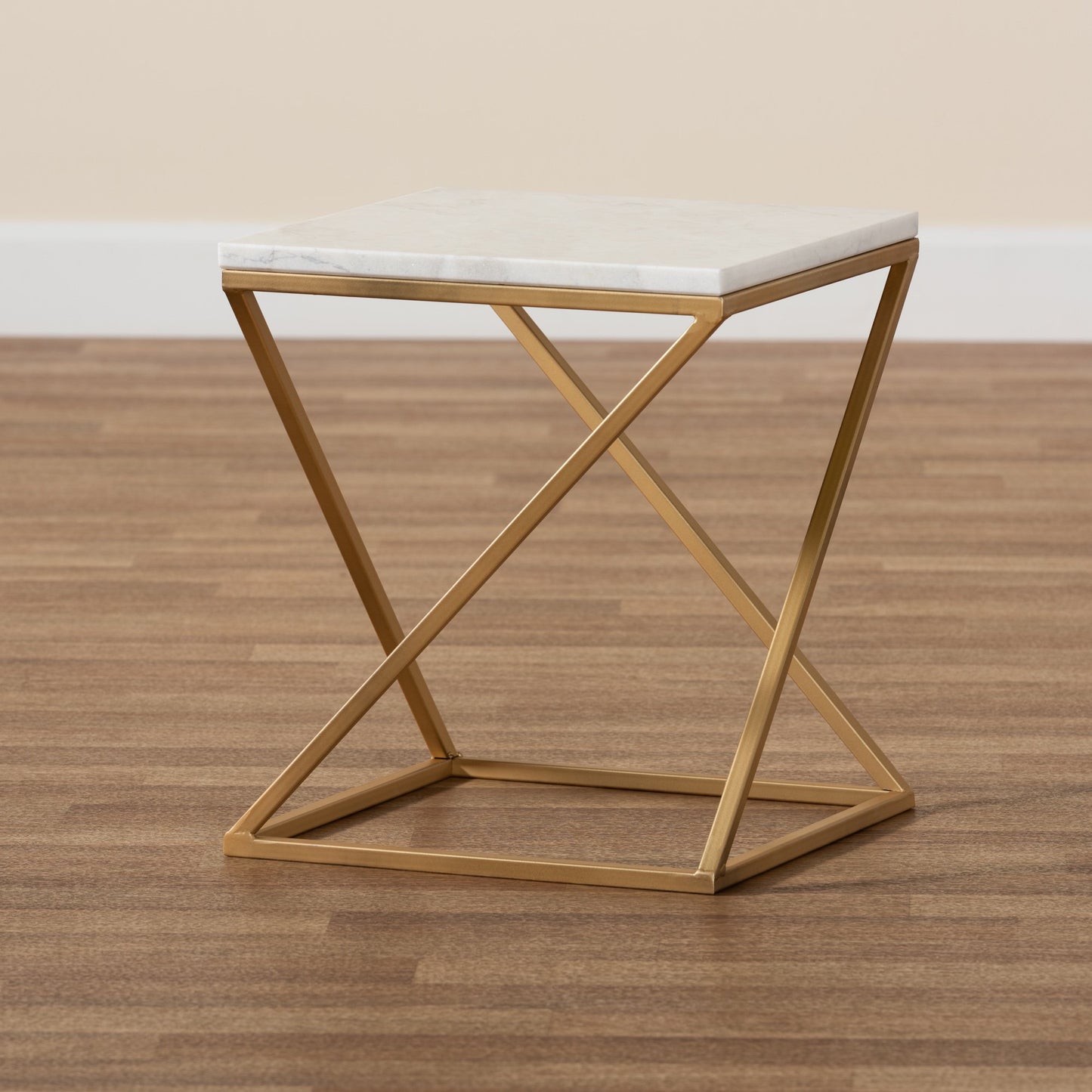 Square Top X Base Coffee Table Marble Texture Top