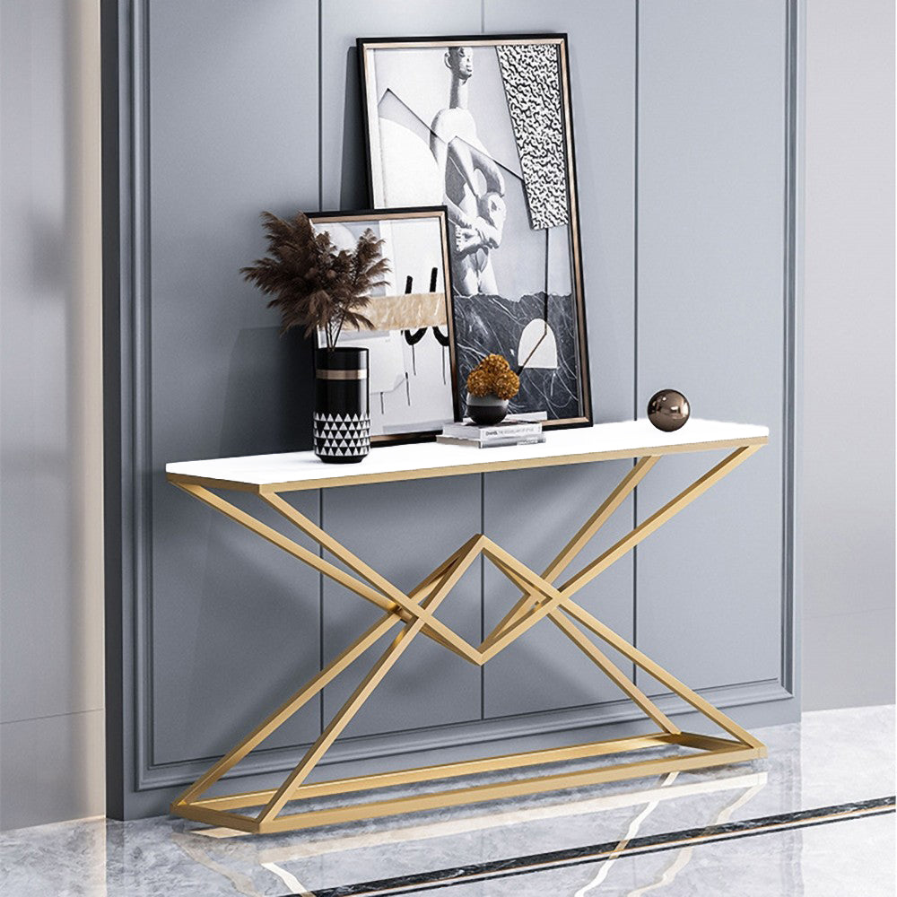 Diamond Console Table Luxury Style Gold Paint Finish