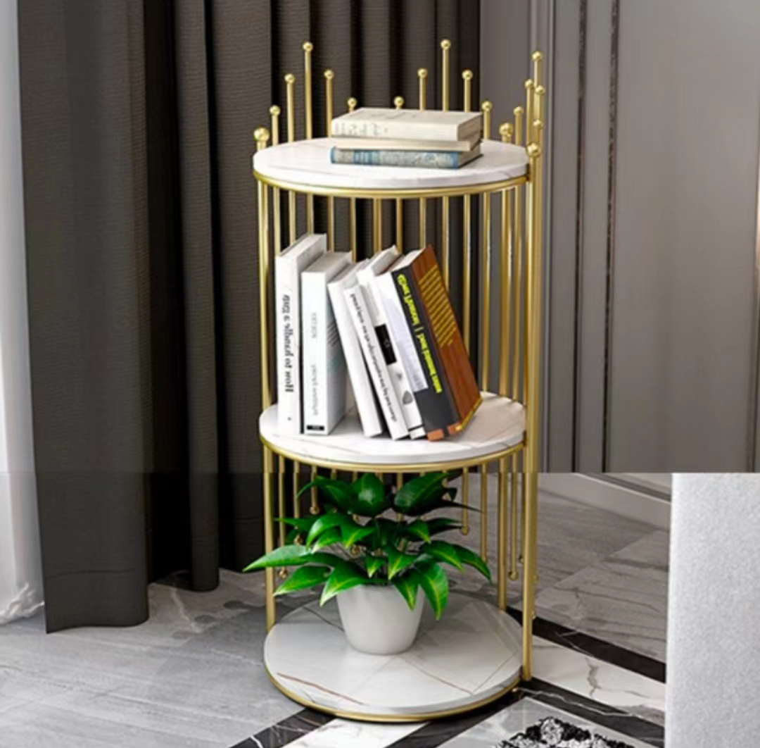 Royal Crown-Inspired Four and Three-Tier Gold Display Rack with Marble Texture Finish Shelves – Modern Luxury Organizer Stand for Salons, Boutiques, and Home Decor
