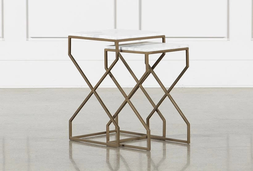 2 Pieces Square Nesting Set X Based Table Set Luxury Look