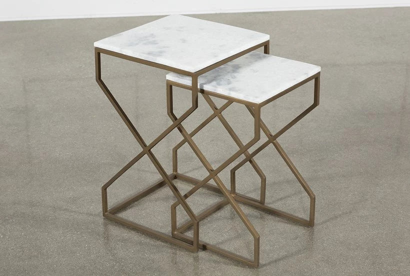 2 Pieces Square Nesting Set X Based Table Set Luxury Look