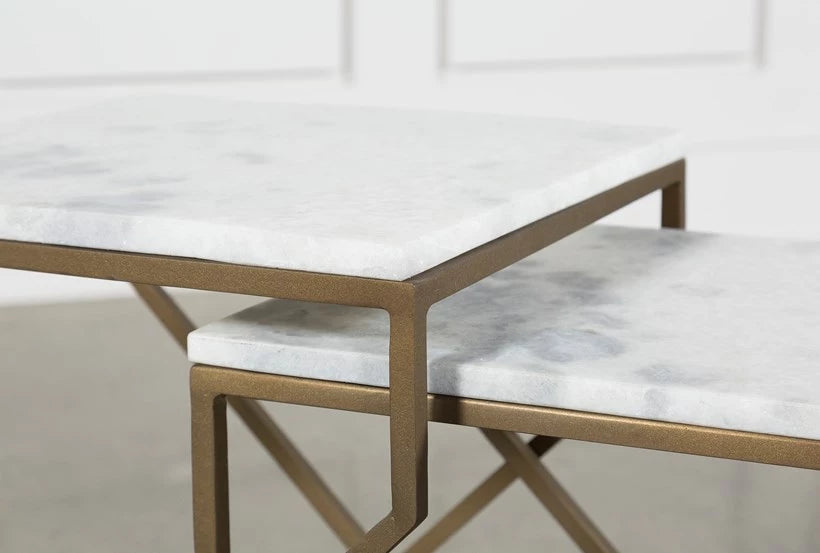 2 Pieces Square Nesting Set X Based Table Set Luxury Look