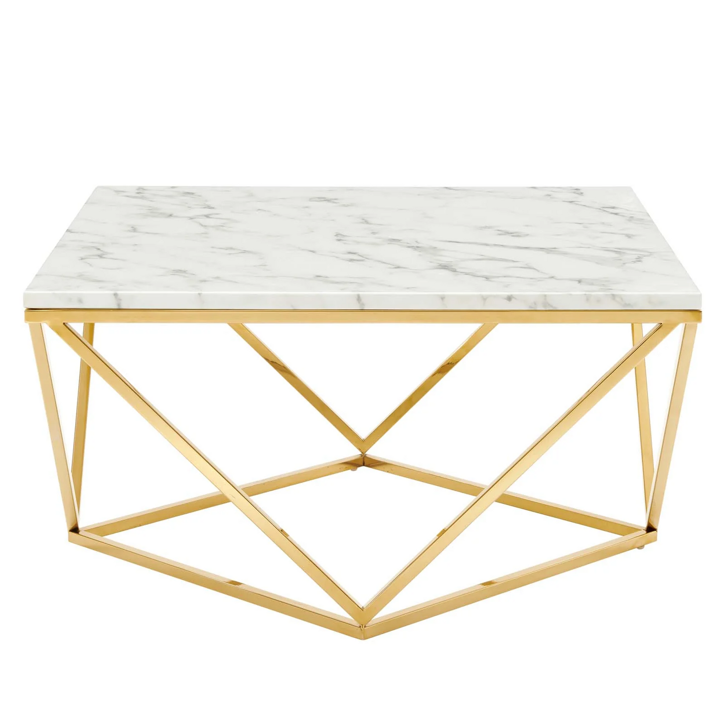 Diamond Shape Based Center Table Gold Paint Finish