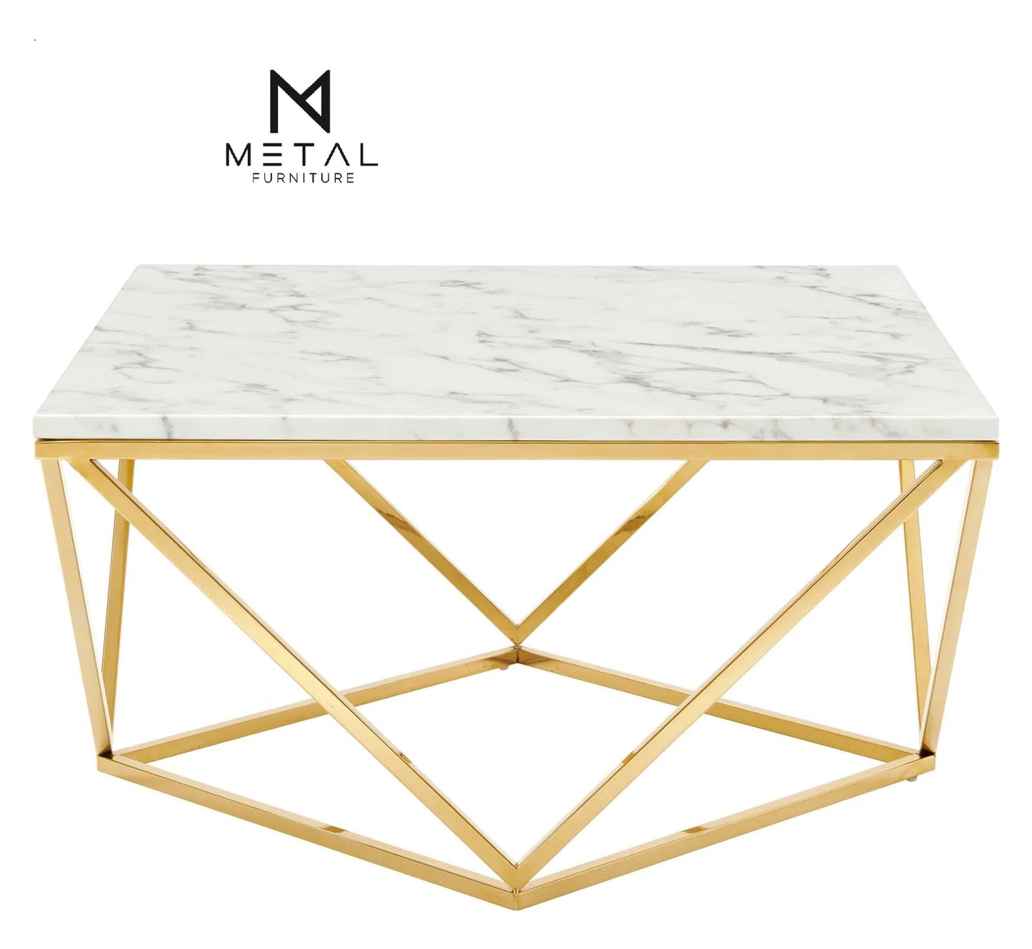 Diamond Shape Based Center Table Gold Paint Finish