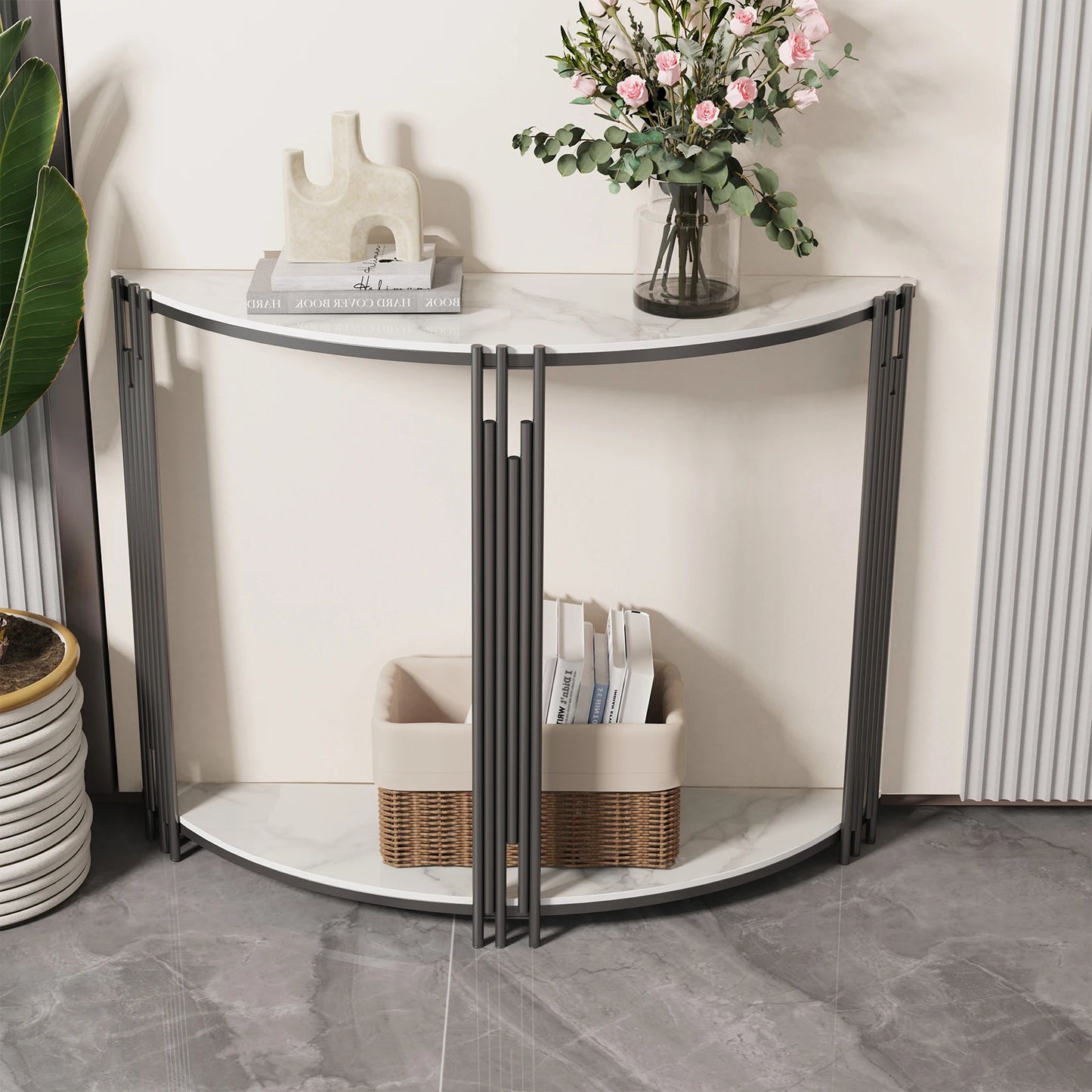 C4 Half Moon Console Table Hallway Furniture for Entrance - Metal Furniture