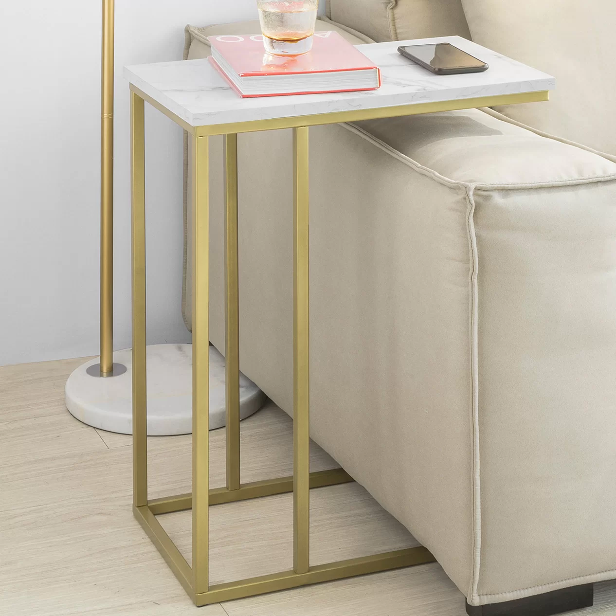 C-Shape Coffee Table – Rectangular Top Bedside Table - Metal Furniture