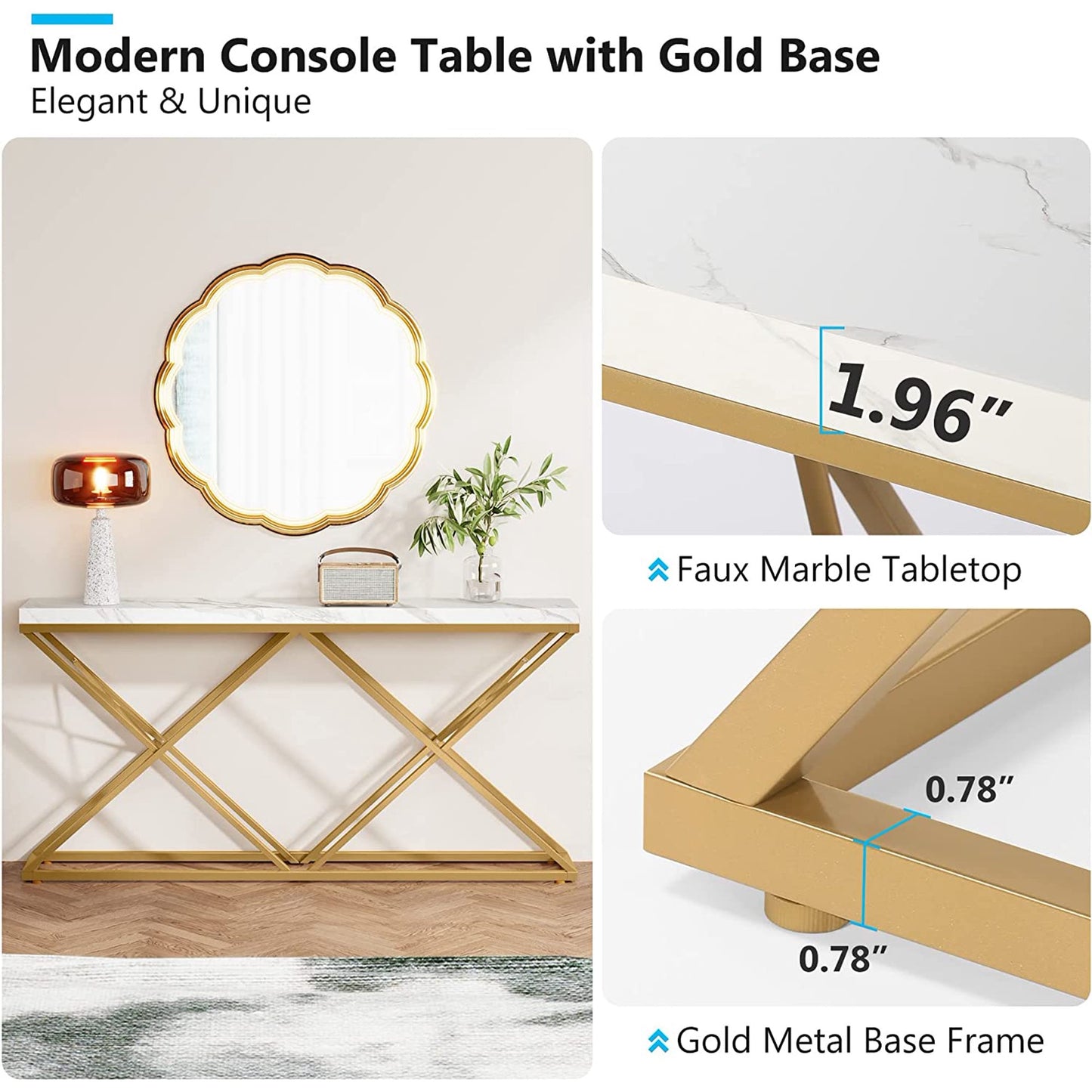 X Model Base Console Table Wooden Marble Texture Sheet Console Table For Hallway And Entryway way - Metal Furniture