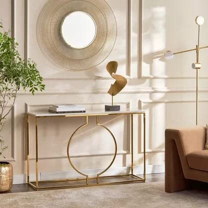 Center Ring Console Table Gold paint Finish Elegant Look Console Table