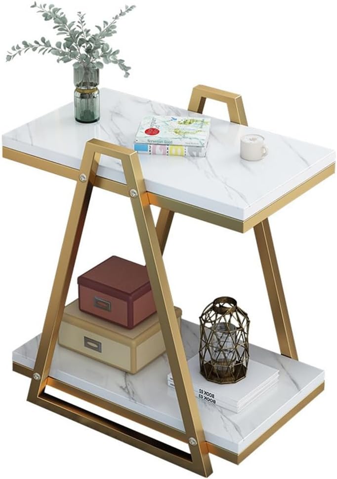 Rectangular Shape 2-Tier Coffee Table Narrow Rode Sofa Side Table