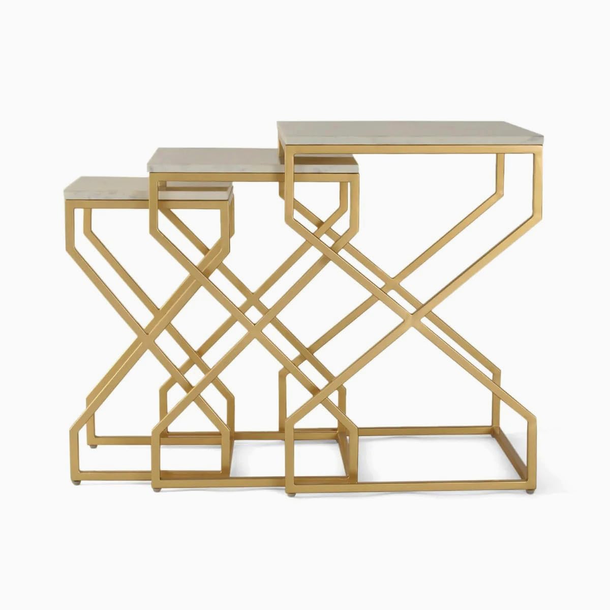 3pc Luxury Modern Style Look Nesting Table Set Gold Paint Finish