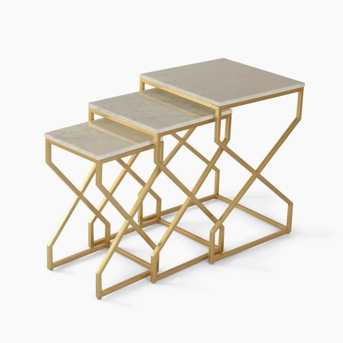 3pc Luxury Modern Style Look Nesting Table Set Gold Paint Finish
