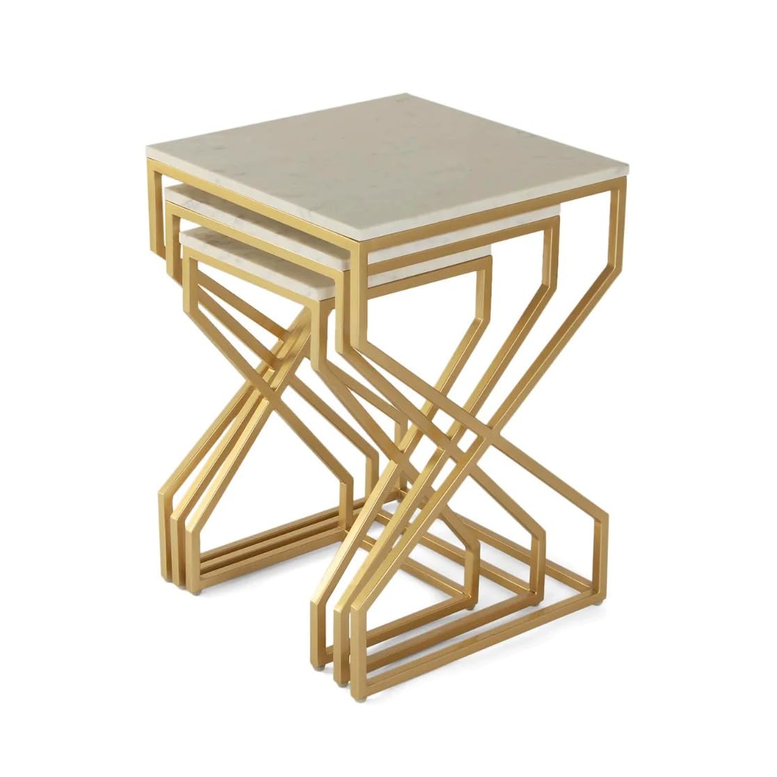 3pc Luxury Modern Style Look Nesting Table Set Gold Paint Finish
