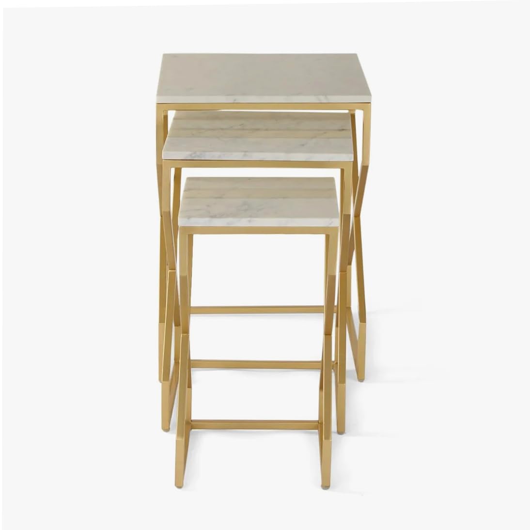 3pc Luxury Modern Style Look Nesting Table Set Gold Paint Finish