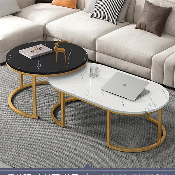 Oval Marble Texture Wooden Center Table