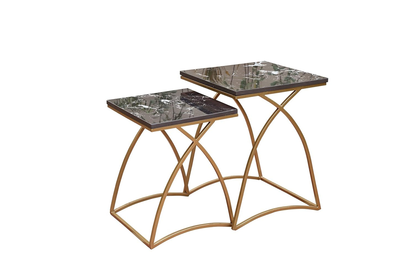 2 Pieces Bend Nesting Table Set Gold Paint Finish
