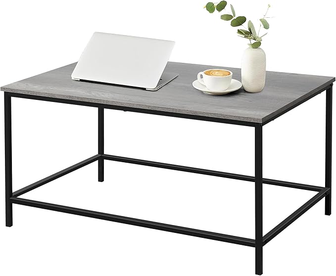 Rectangular Design with Wood-Look Top and Black Metal Frame. Perfect for Living Rooms, Lounges, or Offices.