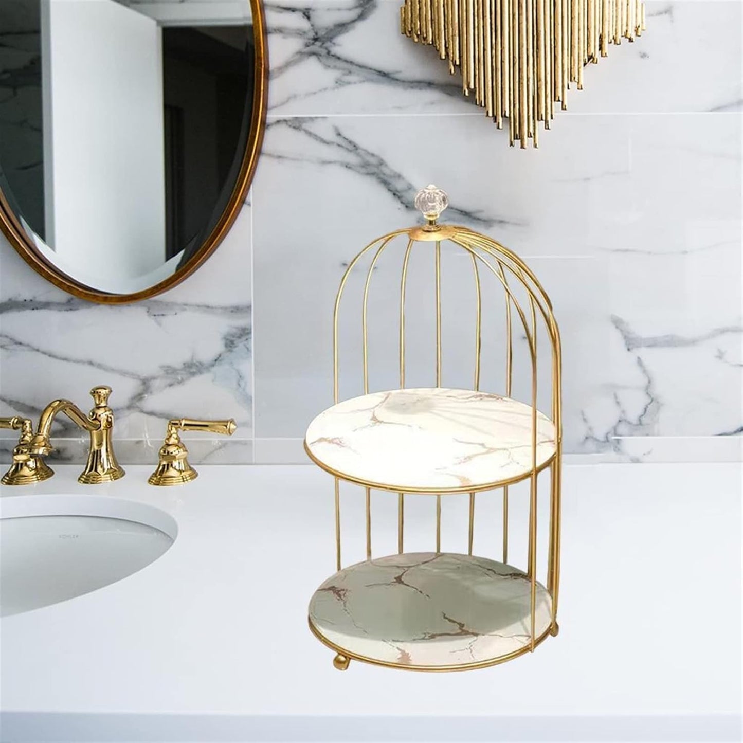 Double shelf Iron bird cage rack lipstick perfume cosmetics skin care products storage rack finishing table rack bathroom cosmetics storage