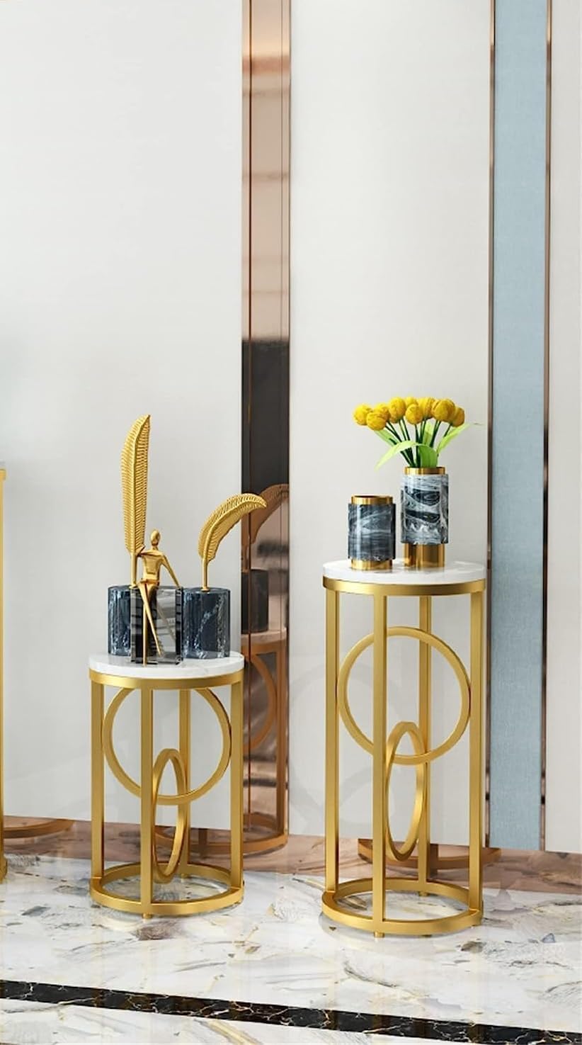 2 Pieces Round Hand Craft Nesting Table Set Gold Paint Finish