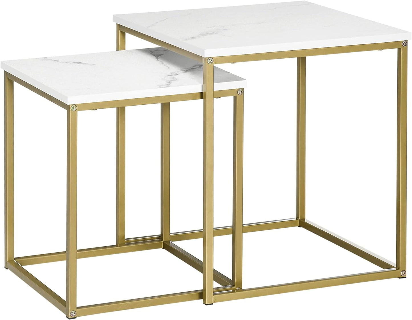 Square Nesting Tables Set of 2 Metal Frame Table for Living Room