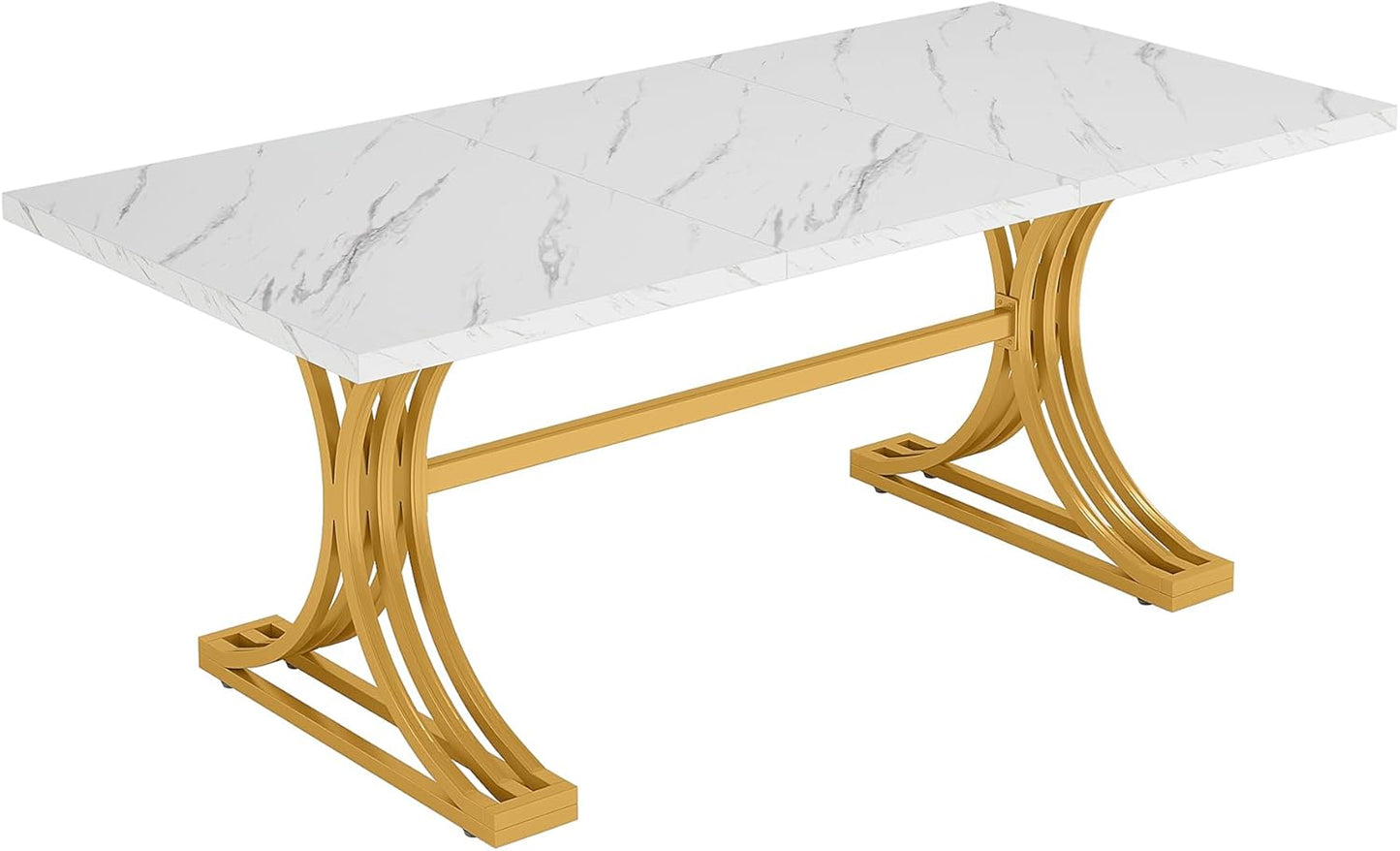 Rectangular Dining Table for 4 to 6, White Gold Kitchen Tables for Dining Room, Modern Dinner Table with Marble texture Top and Stylish Metal Legs (Only Dining Table)