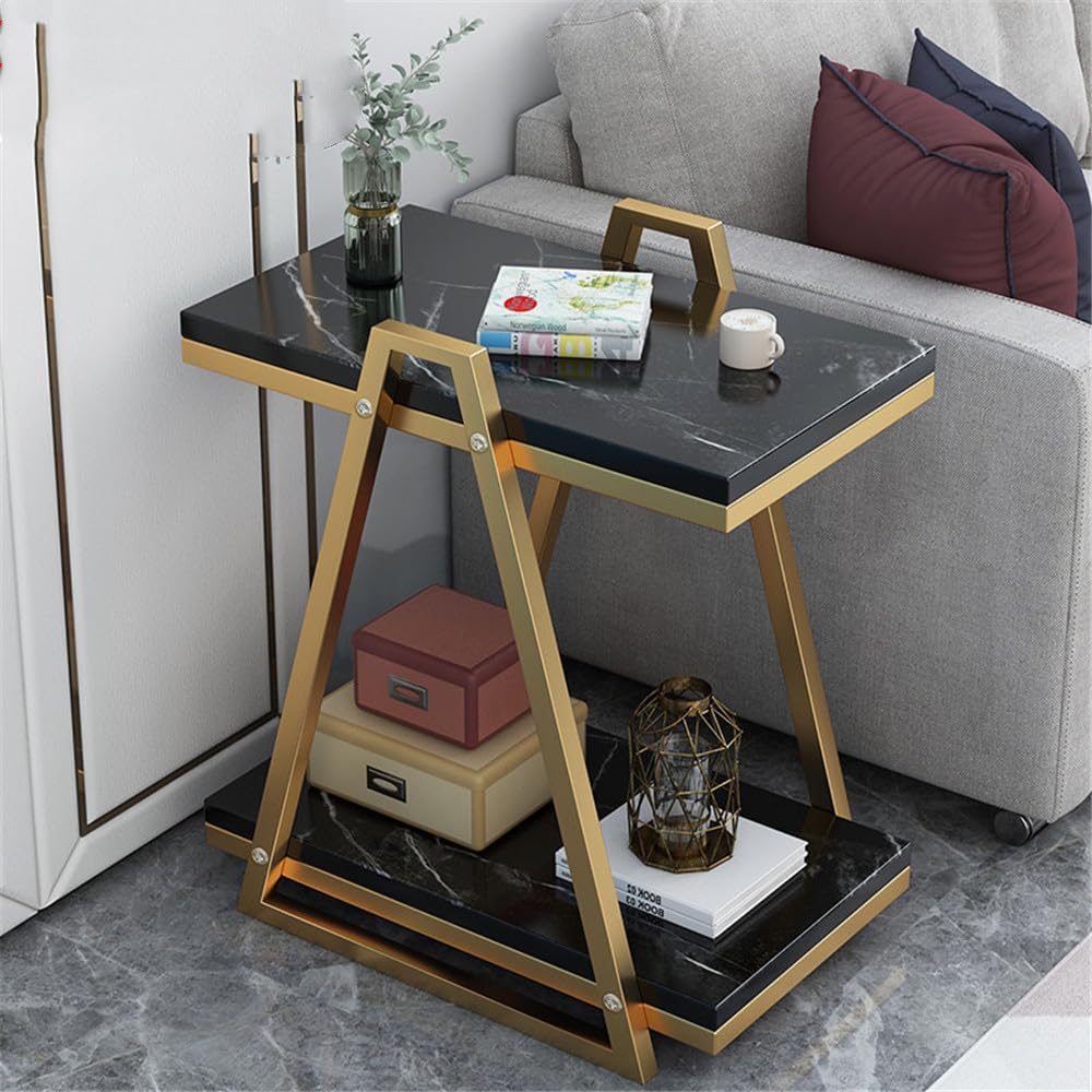 Rectangular Shape 2-Tier Coffee Table Narrow Rode Sofa Side Table
