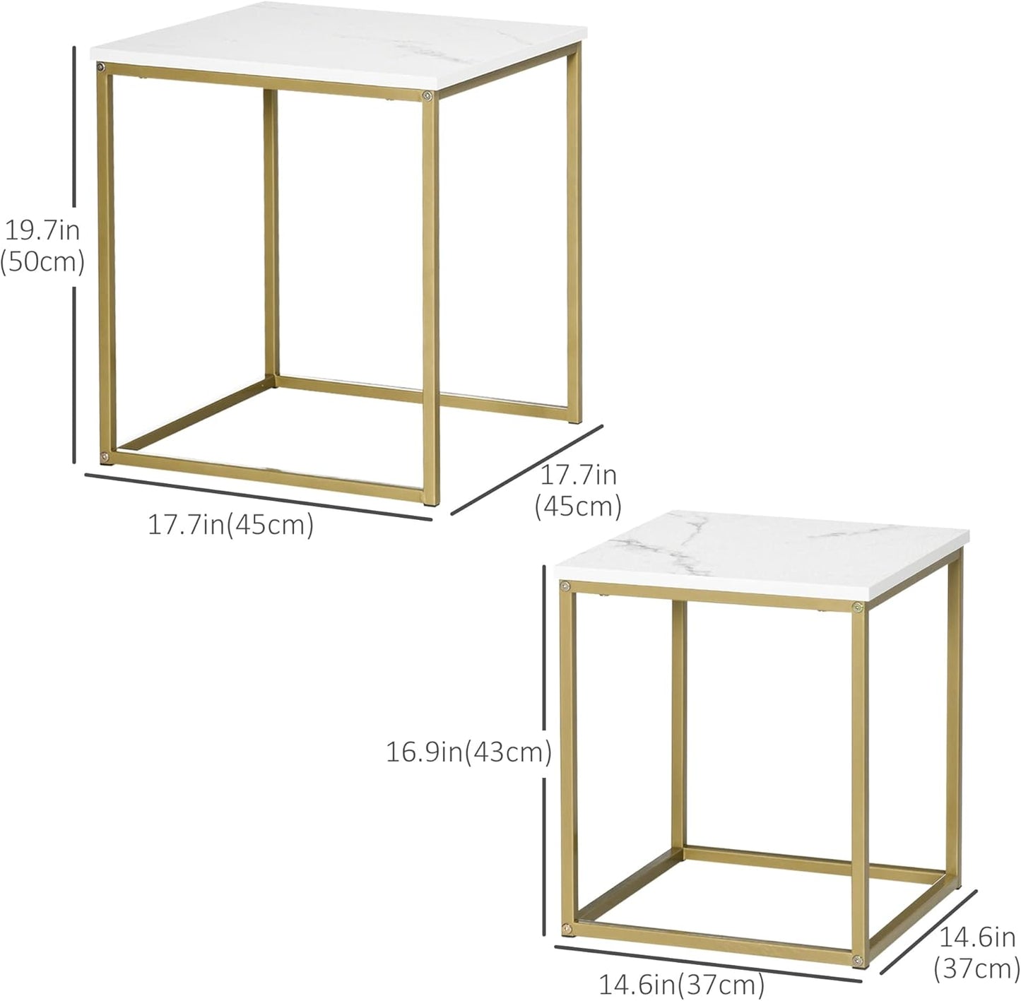 Square Nesting Tables Set of 2 Metal Frame Table for Living Room