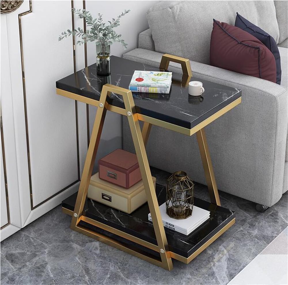 Rectangular Shape 2-Tier Coffee Table Narrow Rode Sofa Side Table