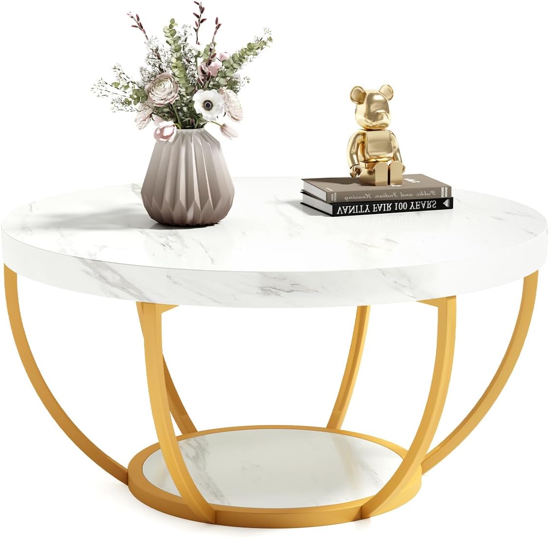 2-Tier Round Rode Based Center Table Elegant Luxury Home Furniture