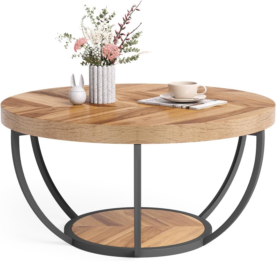 2-Tier Round Rode Based Center Table Elegant Luxury Home Furniture