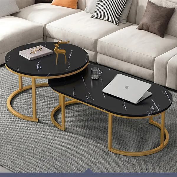 Oval Marble Texture Wooden Center Table