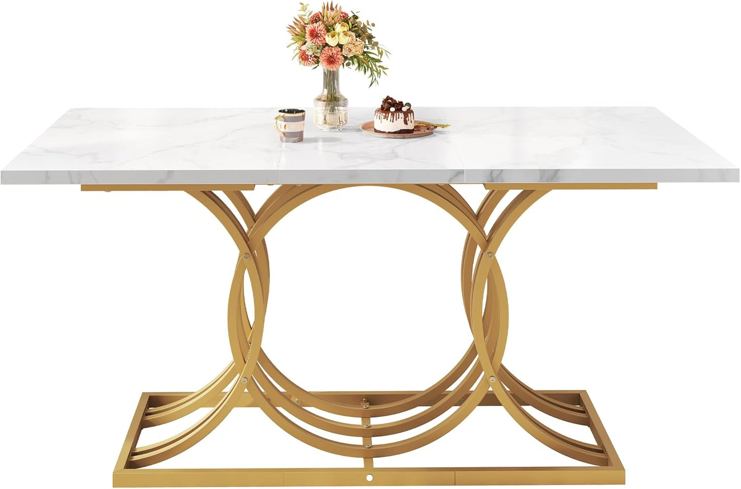 Dining Room Table for 4-6 People Modern Rectangle Kitchen Table with White Marble texture Table top and Gold Leg for Home Dining Room Kitchen Apartment