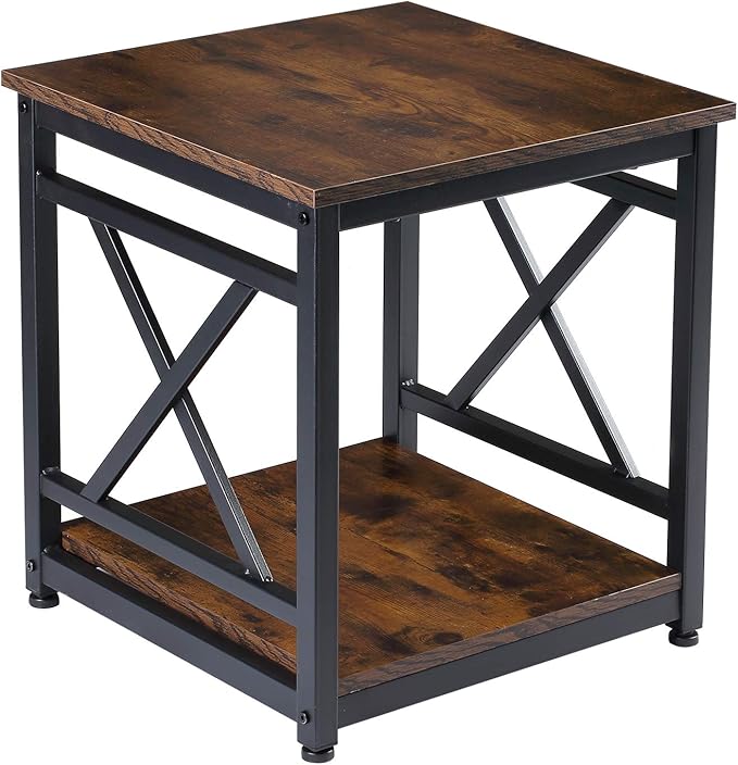 Triangle shape Frame Side Table Wooden Accent Table with Geometric Metal Design, 2-Tier Storage Elegant and Functional Home Styling."