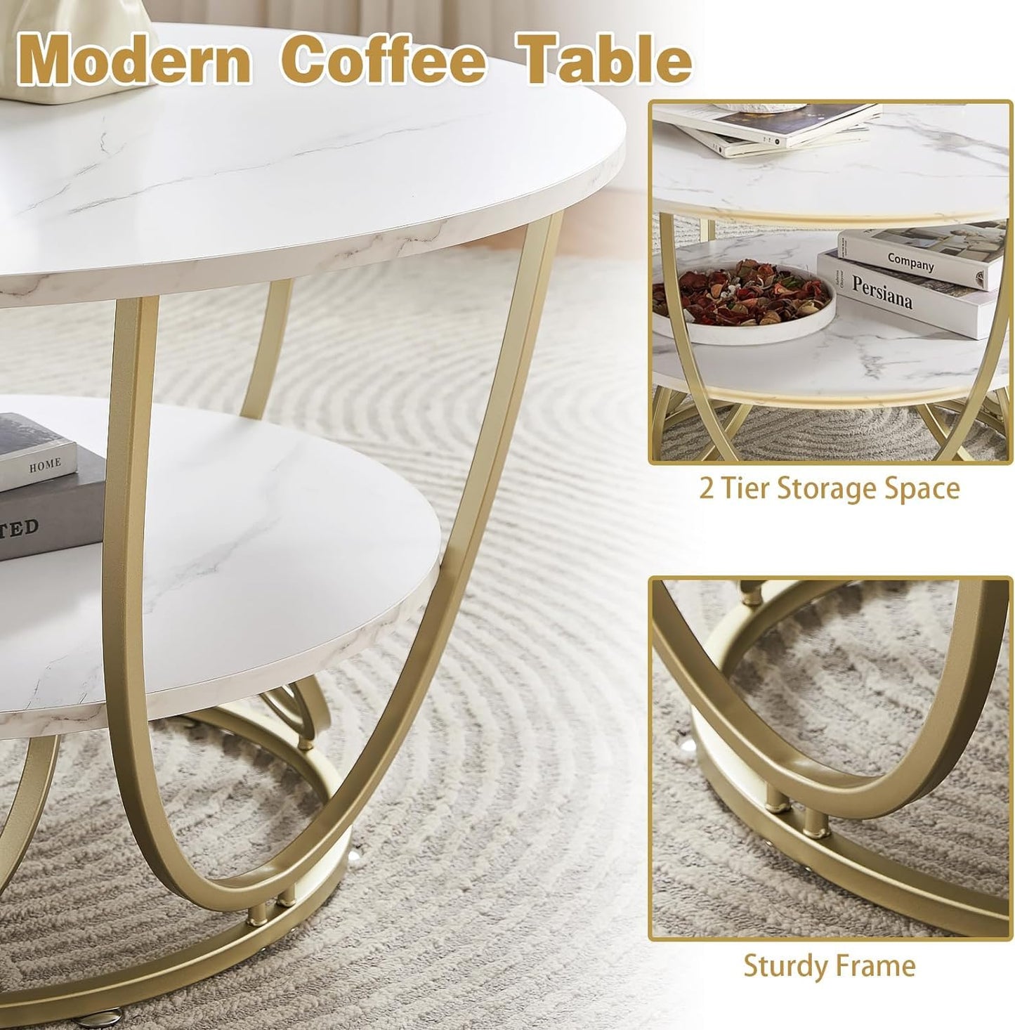 2 Shelf Round Center Table Modern Furniture Home