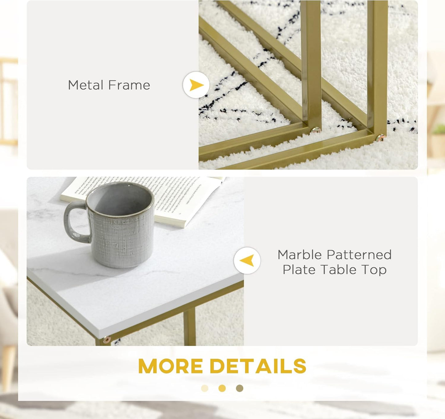 Square Nesting Tables Set of 2 Metal Frame Table for Living Room