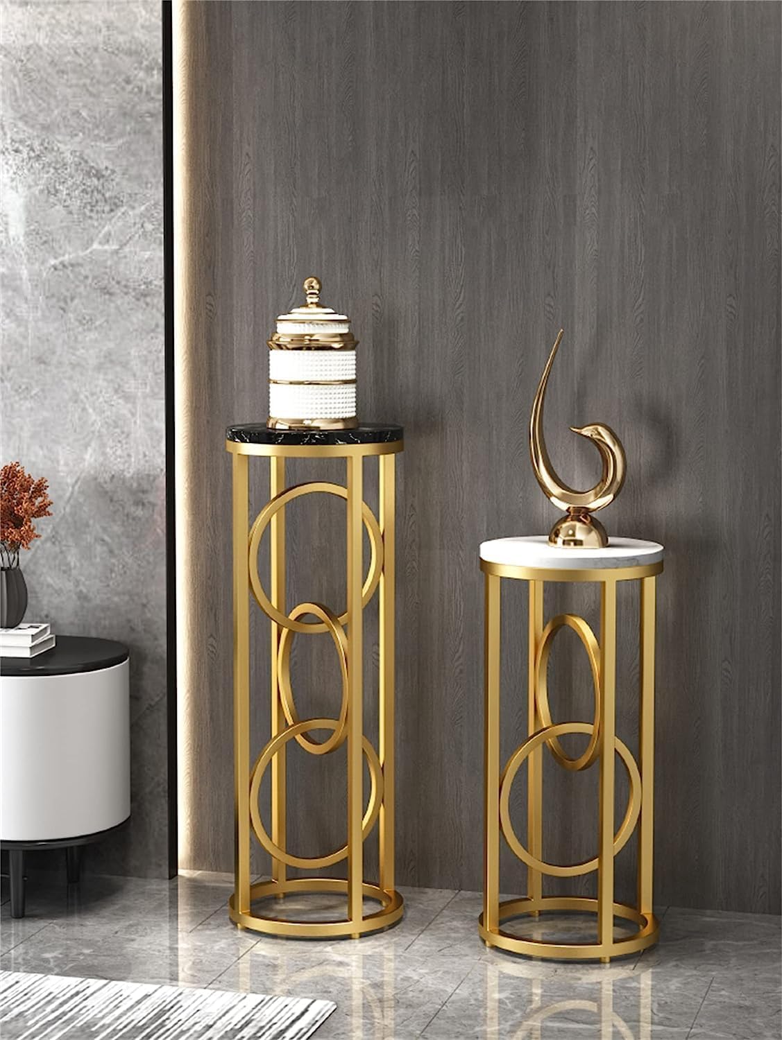 2 Pieces Round Hand Craft Nesting Table Set Gold Paint Finish