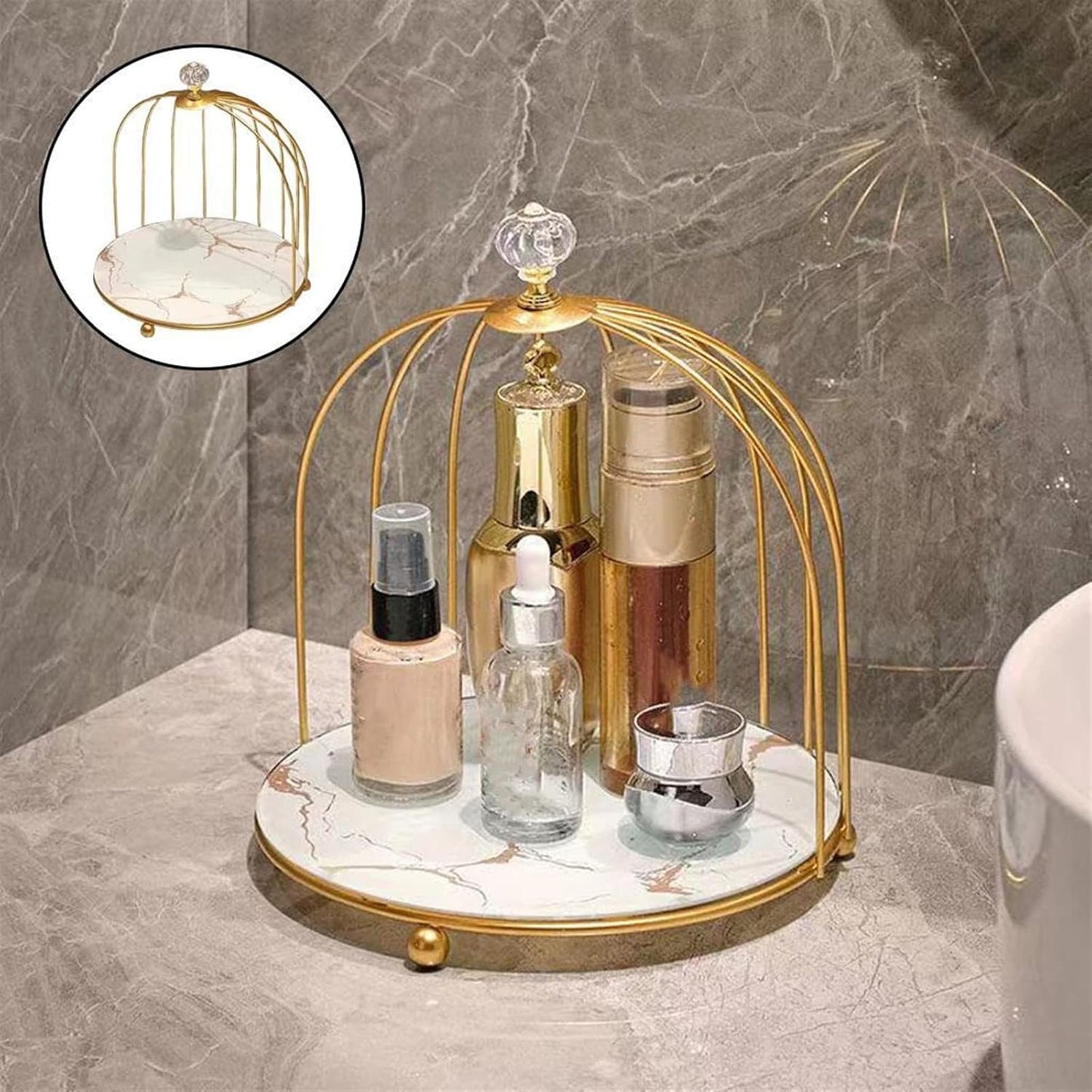 Iron bird cage rack lipstick perfume cosmetics skin care products storage rack finishing table rack bathroom cosmetics storage