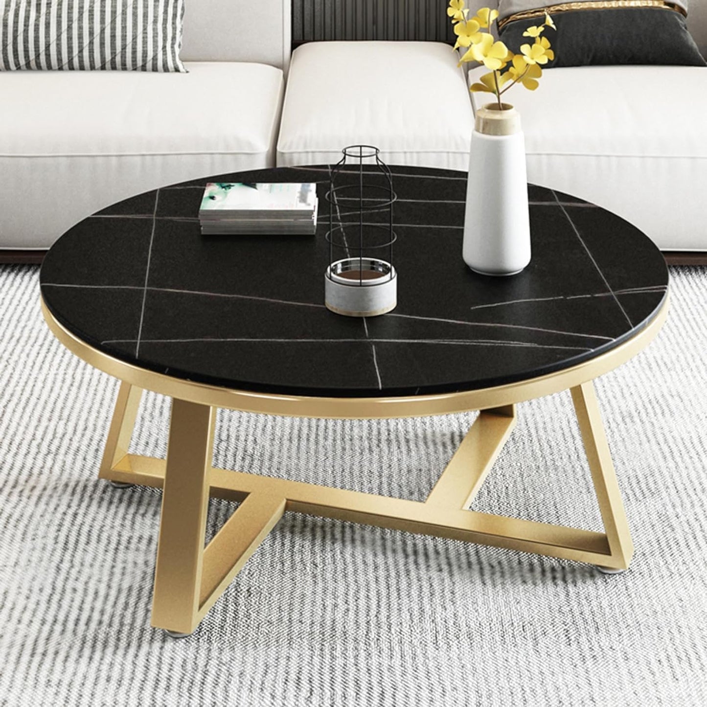 Round Center Table Living Room Table Gold Paint Finish