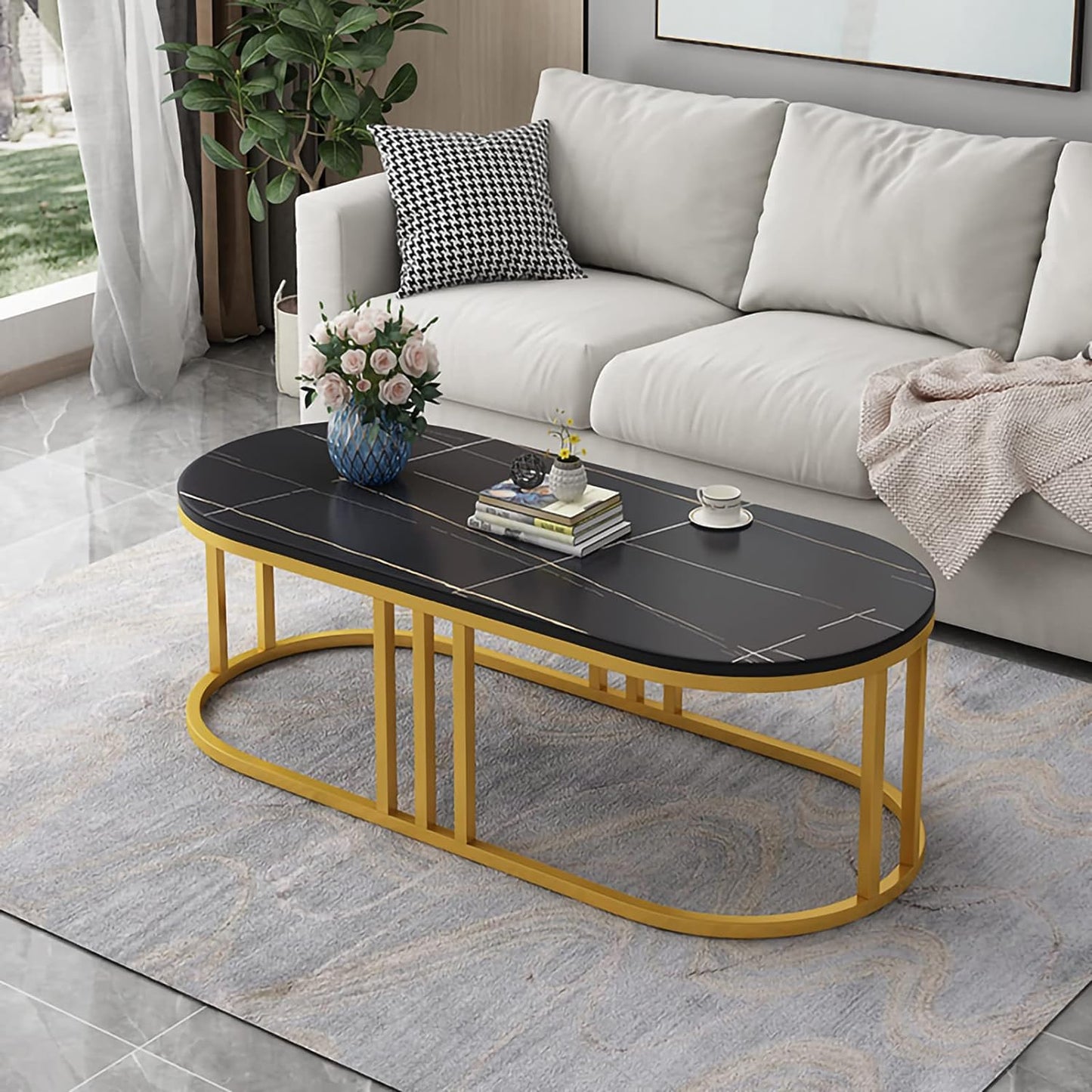 Capsule Shape Center Table Elegant Modern Design Rode Based Table