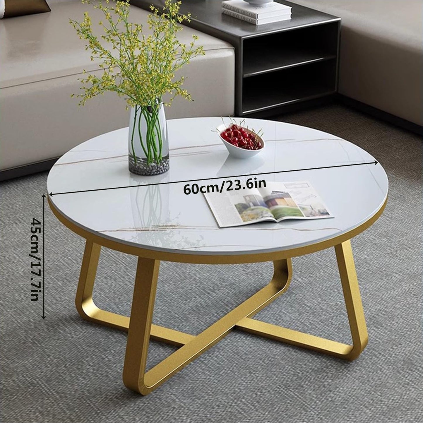 Round Center Table Living Room Table Gold Paint Finish