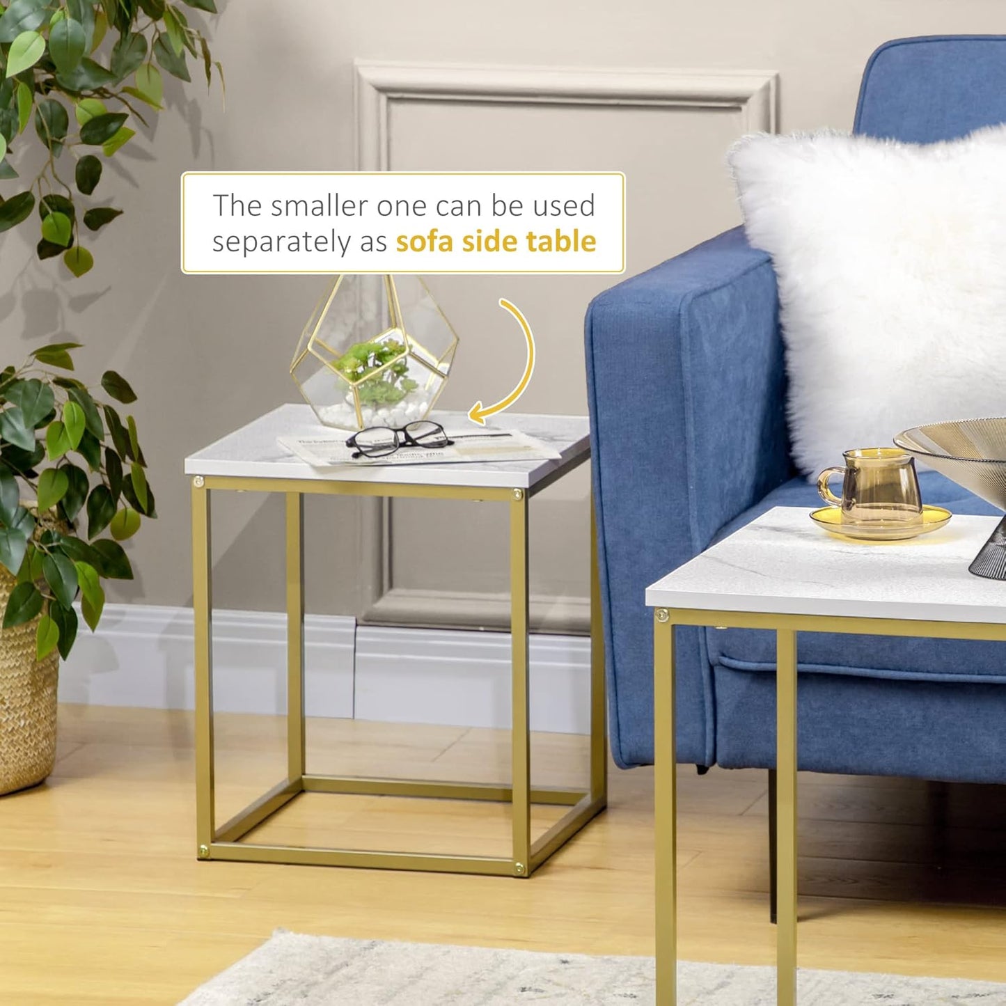 Square Nesting Tables Set of 2 Metal Frame Table for Living Room