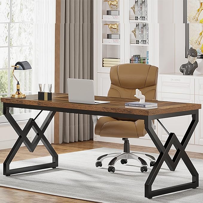 Modern wooden office desk by Metal Furniture with a sleek design, ideal for home and office workspace setups.