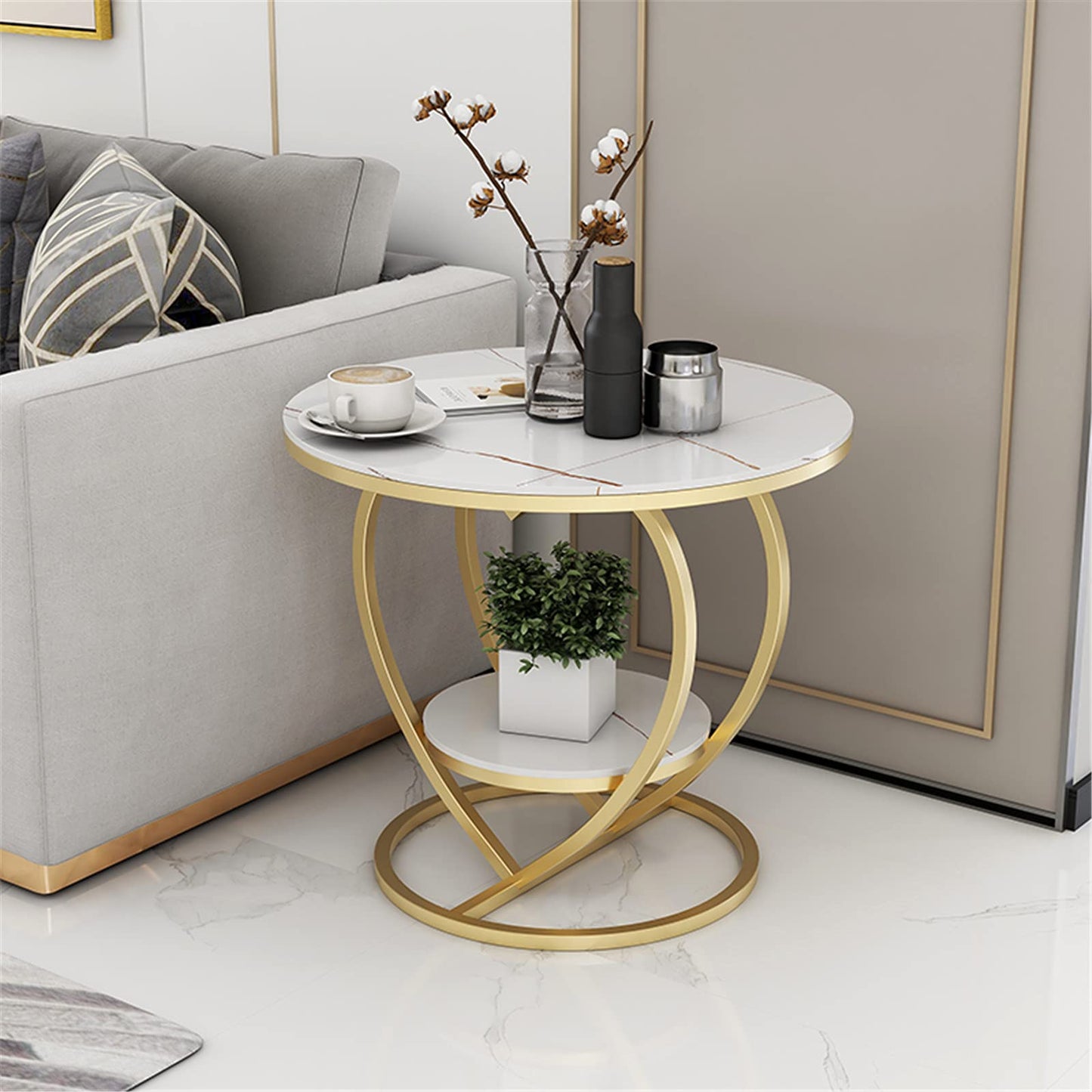 Double Heart Shape Based Coffee Table Metal Frame Side Table