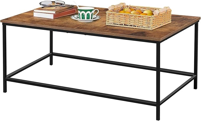 Rectangular Design with Wood-Look Top and Black Metal Frame. Perfect for Living Rooms, Lounges, or Offices.