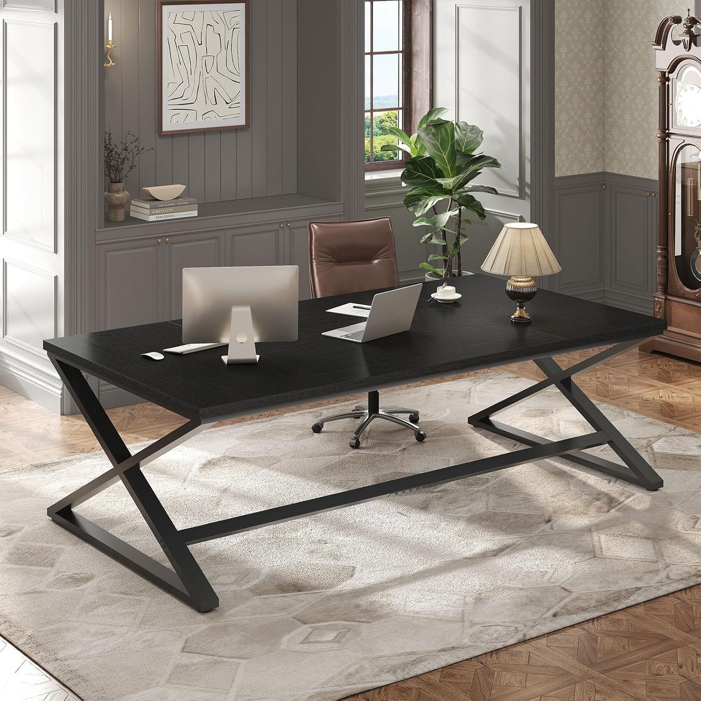 Modern minimalist Metal Furniture office desk with elegant wooden finish, ideal for study and professional workspaces.