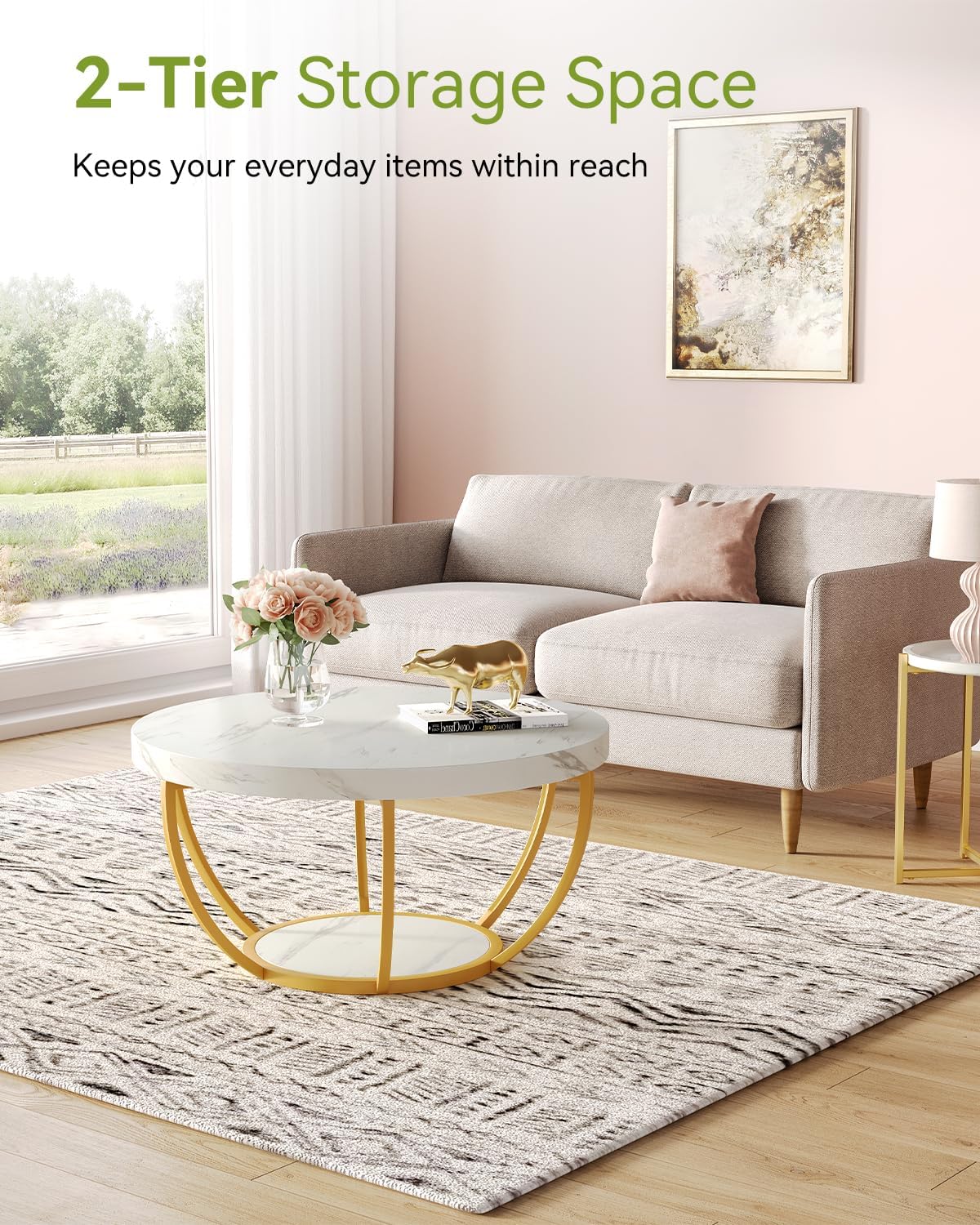 2-Tier Round Rode Based Center Table Elegant Luxury Home Furniture