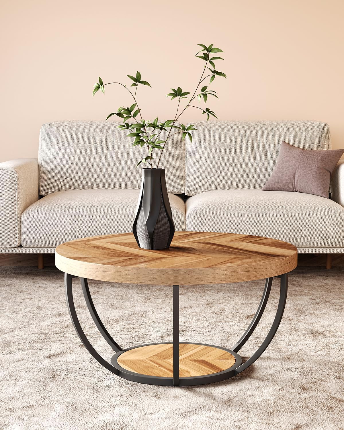 2-Tier Round Rode Based Center Table Elegant Luxury Home Furniture