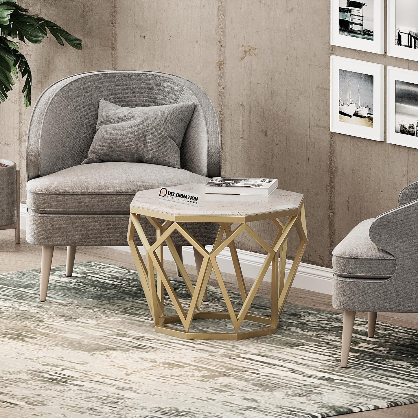 Diamond Shape Rode Based Center Table Versatile Look