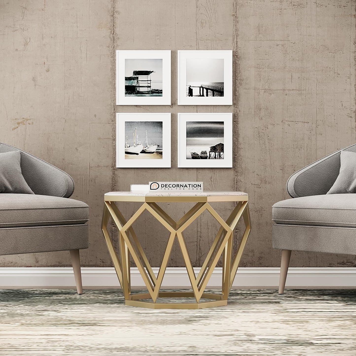 Diamond Shape Rode Based Center Table Versatile Look