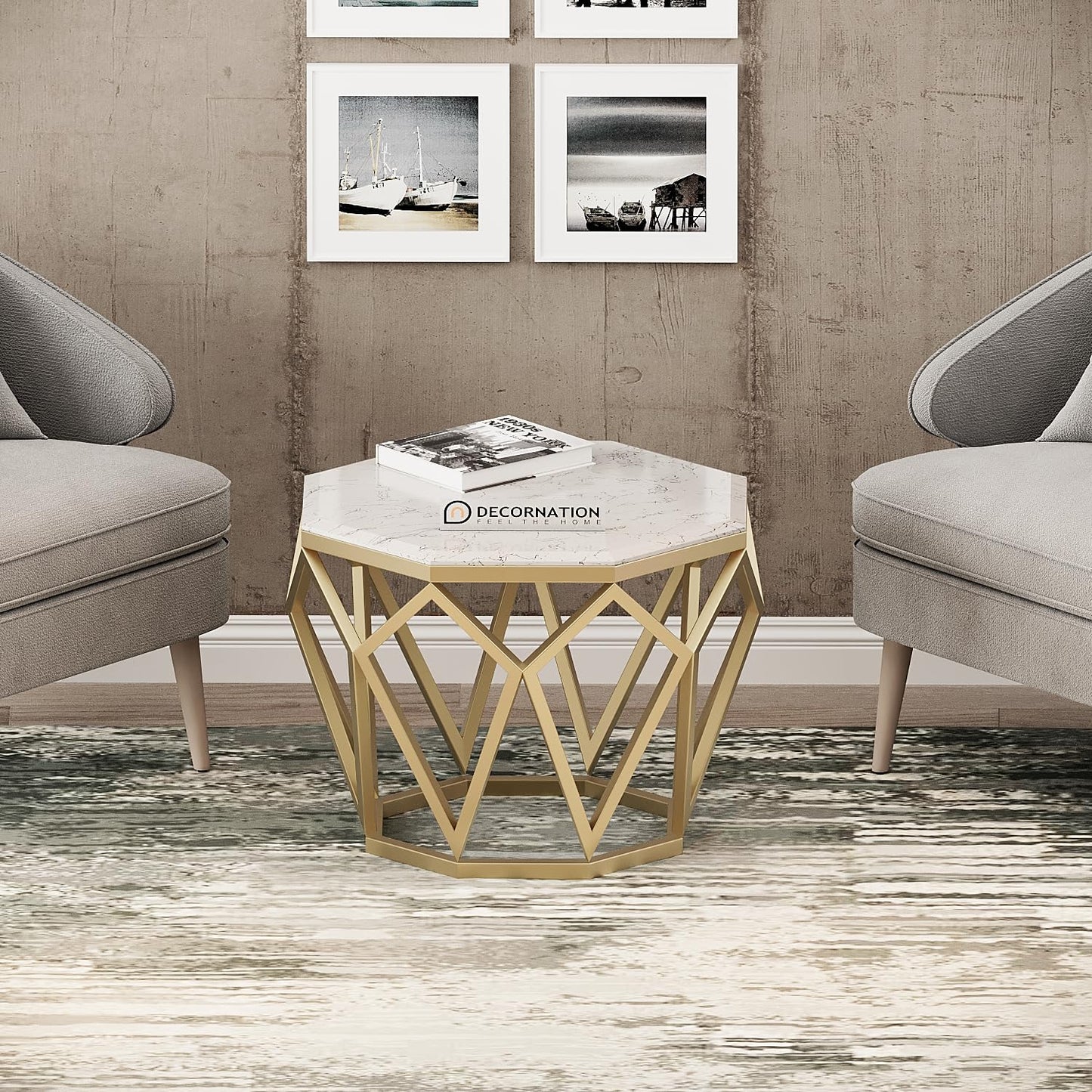 Diamond Shape Rode Based Center Table Versatile Look