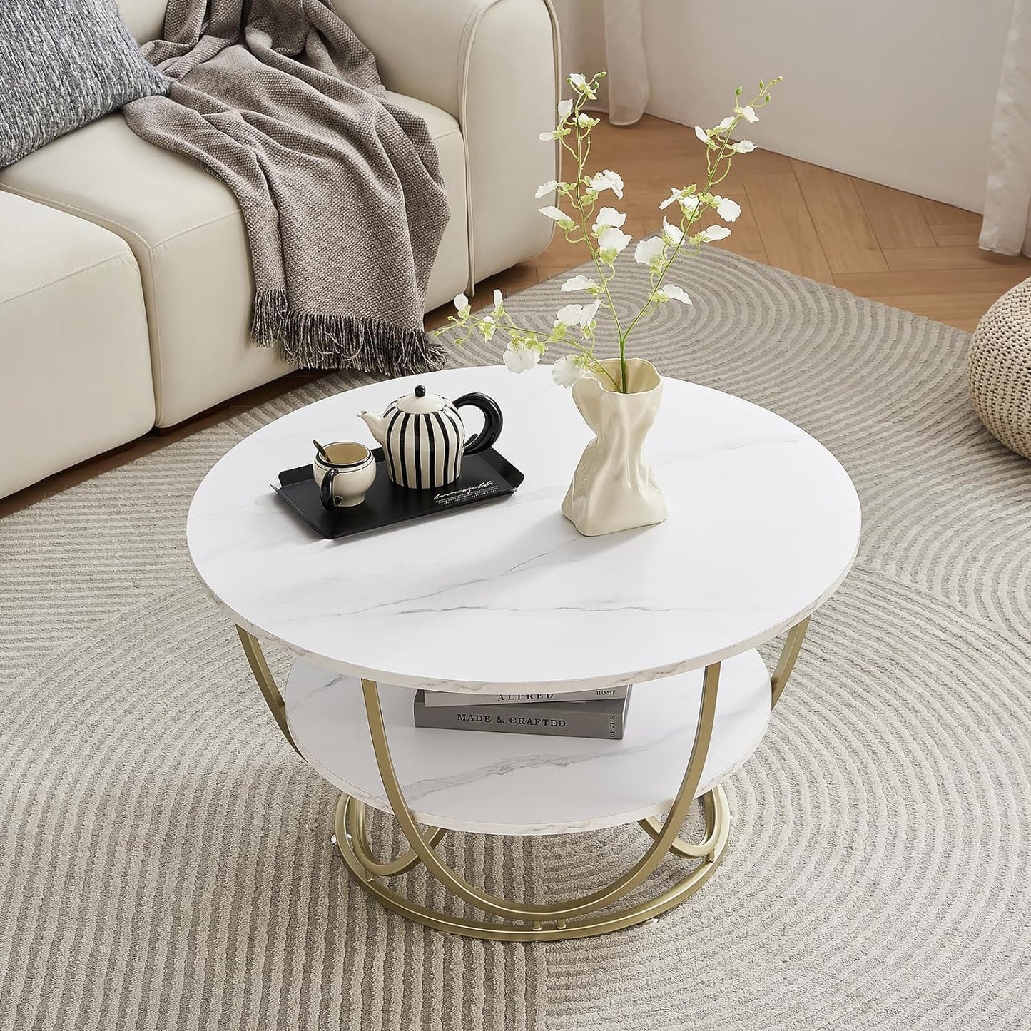 2 Shelf Round Center Table Modern Furniture Home